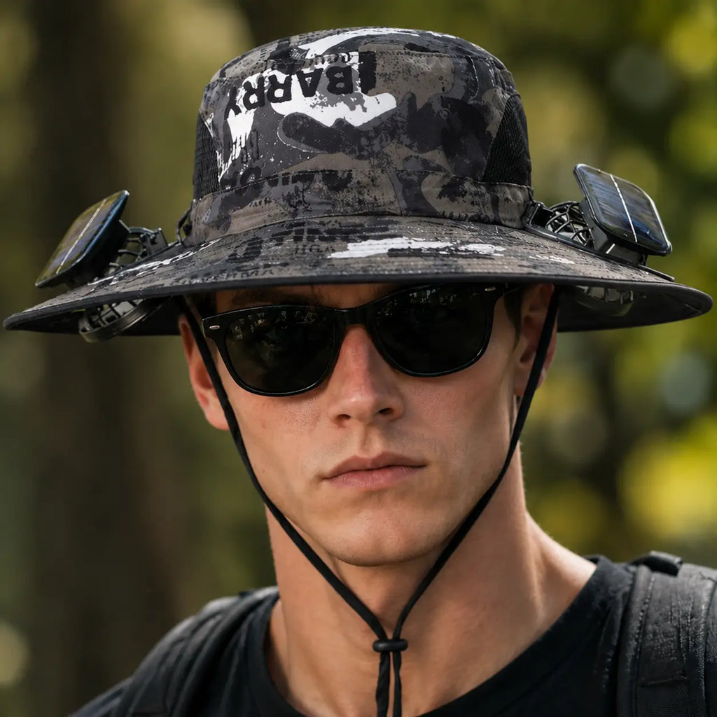 Solar Hat — Cooling Fan, Adjustable, Wide Brim, Portable, UV Protection