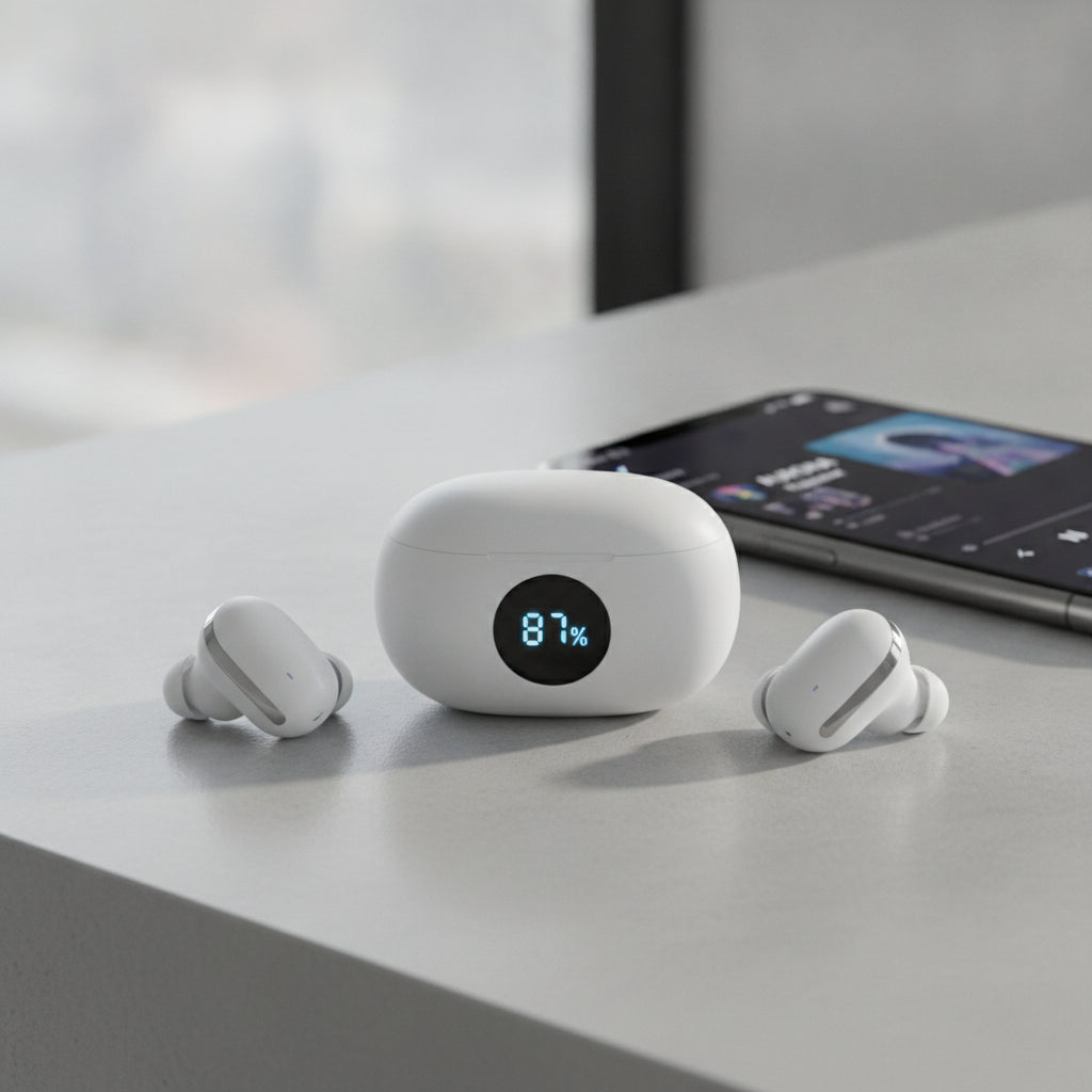 TWS Wireless Earbuds with ENC Noise Reduction - Bluetooth 5.3, LED Battery Display, 30Hr Playtime, Touch Controls