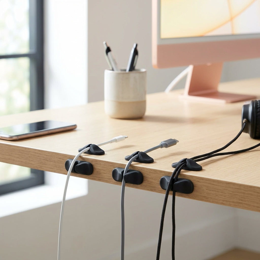 Self-Adhesive Cable Organizer Clip Set - Tame Desk Cords, Headphones, USB Cables, Power Strips (20 / 60 / 100 / 200 pcs)