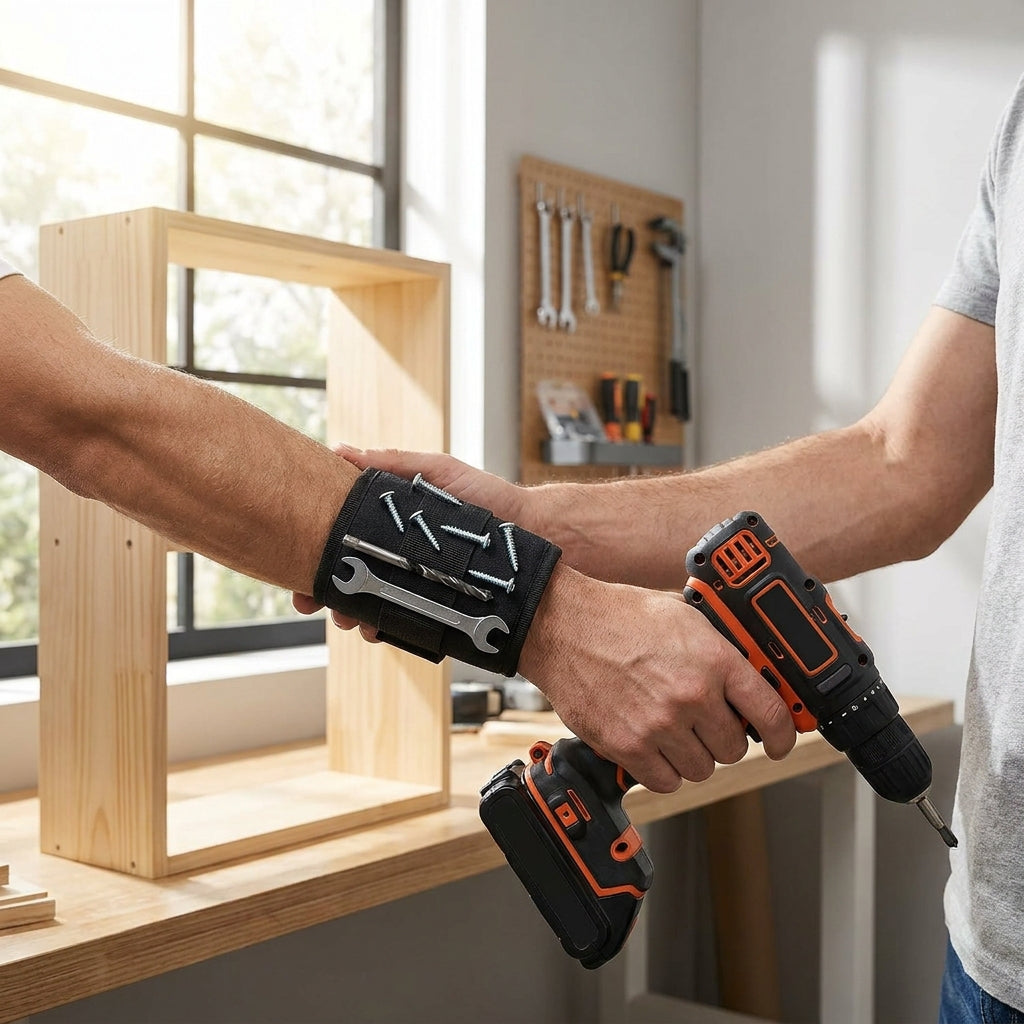 Magnetic Wristband Tool Holder - Strong Magnets for Screws, Nails, Drill Bits, Hands-Free DIY & Workshop Helper